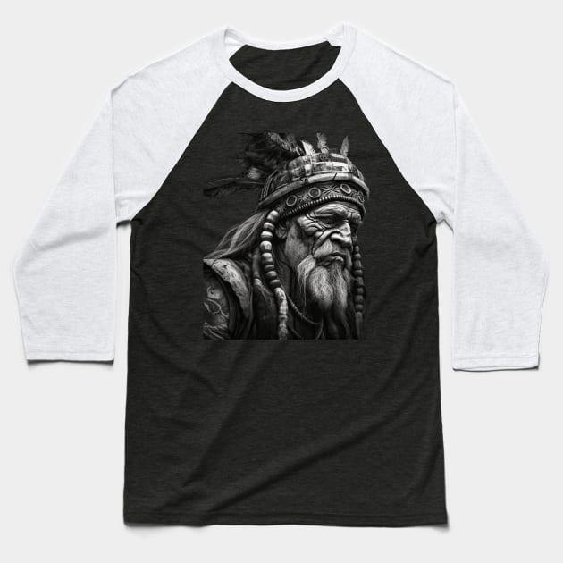 Ayahuasca And the Old Shaman Black and White Baseball T-Shirt by FrogandFog